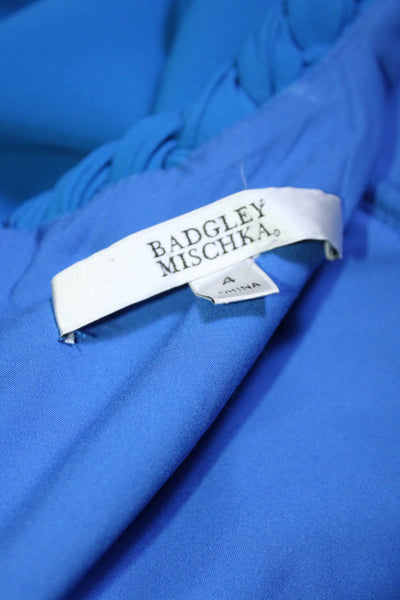 Badgley Mischka Womens Woven Trim Short Sleeves Shift Dress Blue Size 4