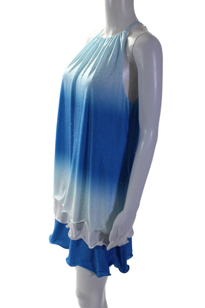 Badgley Mischka Jewel Womens Jeweled Sleeveless Tiered Dress Blue White Size 4
