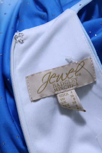 Badgley Mischka Jewel Womens Jeweled Sleeveless Tiered Dress Blue White Size 4