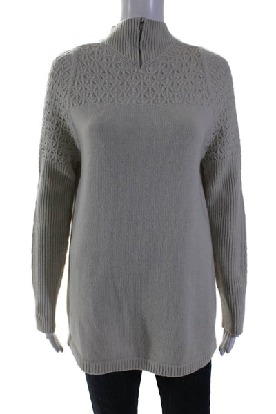 Theyskens Theory Women's Mock Neck Long Sleeves Pullover Sweater Beige Size P