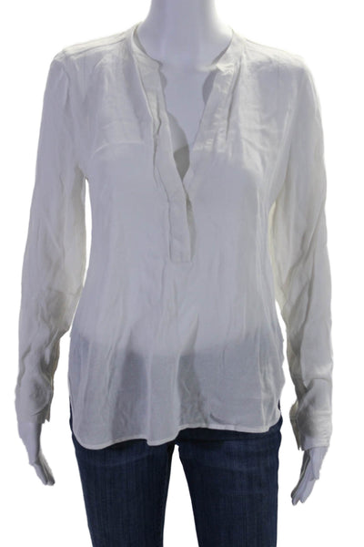 Vince Womens Long Sleeve Solid V Neck Blouse White Size 6