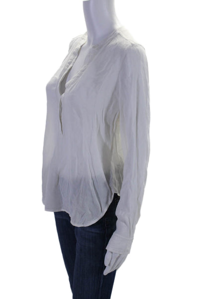 Vince Womens Long Sleeve Solid V Neck Blouse White Size 6