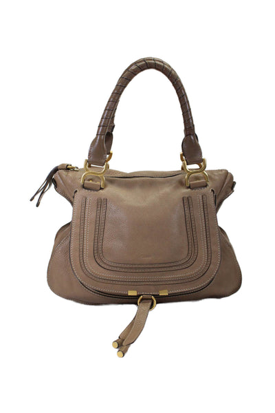 Chloe Womens Double Handle Grain Leather Medium Marcie Satchel Handbag Brown