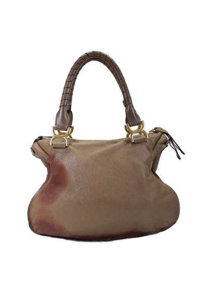 Chloe Womens Double Handle Grain Leather Medium Marcie Satchel Handbag Brown