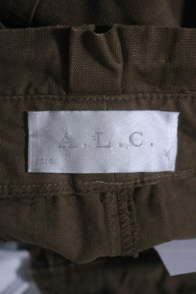 A.L.C. Womens High Rise Pleated Front Slim Leg Pants Brown Heavy Cotton Size 0