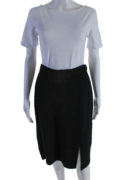 St. John Womens Textured Lined Slit Mid-Length Knit Pencil Skirt Black Size 14