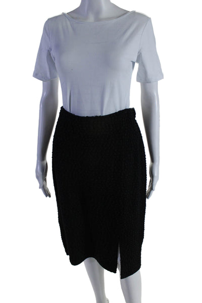 St. John Womens Textured Lined Slit Mid-Length Knit Pencil Skirt Black Size 14