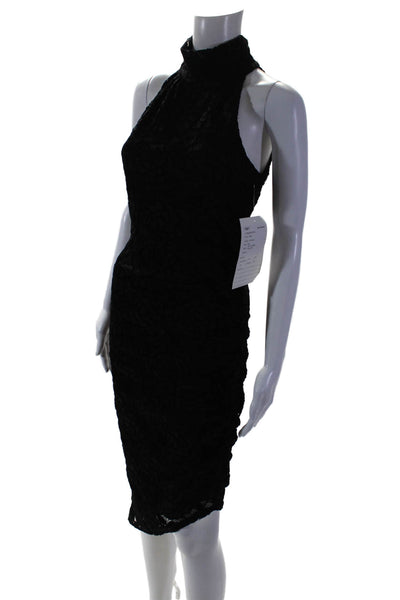 Jewel Badgley Mischka Womens Black Floral Lace High Neck Ruched Dress Size 4