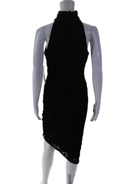 Jewel Badgley Mischka Womens Black Floral Lace High Neck Ruched Dress Size 4