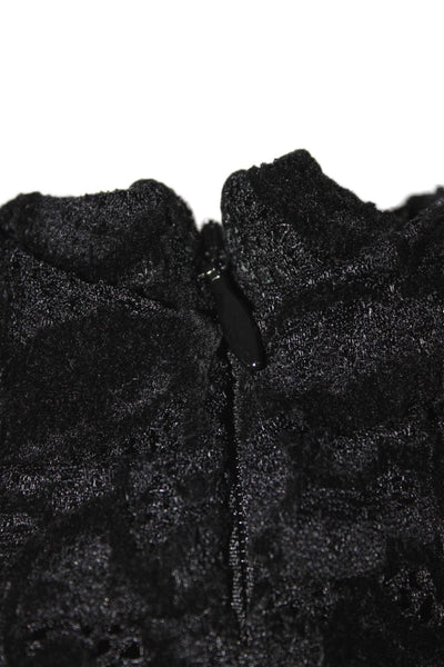 Jewel Badgley Mischka Womens Black Floral Lace High Neck Ruched Dress Size 4