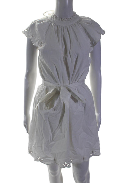 Cleobella Womens Cotton Ruffled Embroidered Waist Tied Dress White Size M