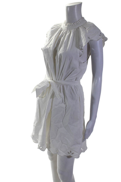 Cleobella Womens Cotton Ruffled Embroidered Waist Tied Dress White Size M