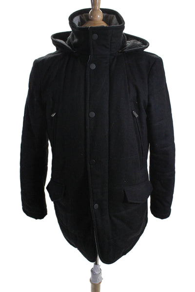 Martellini Mens Wool Zipped Hooded Long Sleeve Puffer Coat Black Size S