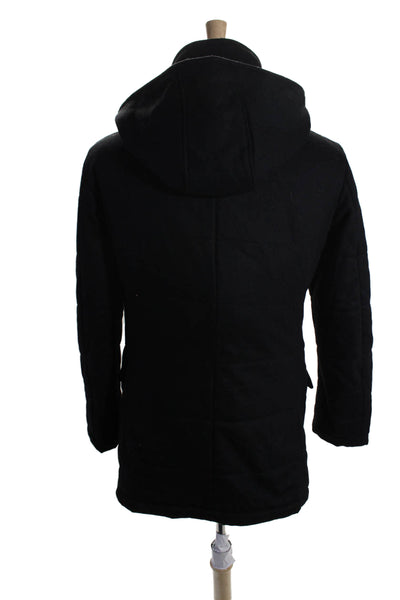 Martellini Mens Wool Zipped Hooded Long Sleeve Puffer Coat Black Size S