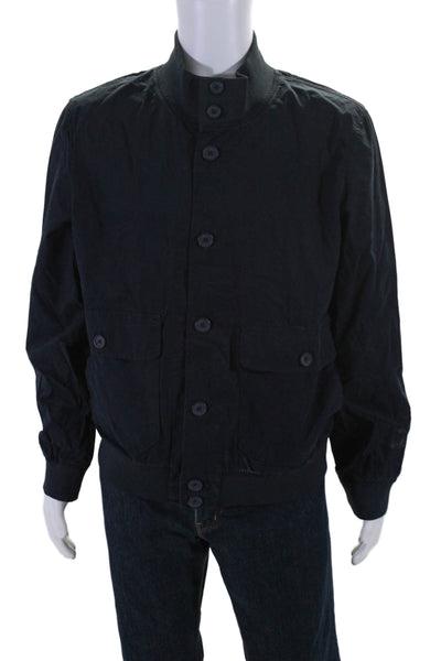 Slate & Stone Mens Cotton Buttoned Long Sleeve Collared Jacket Navy Size M