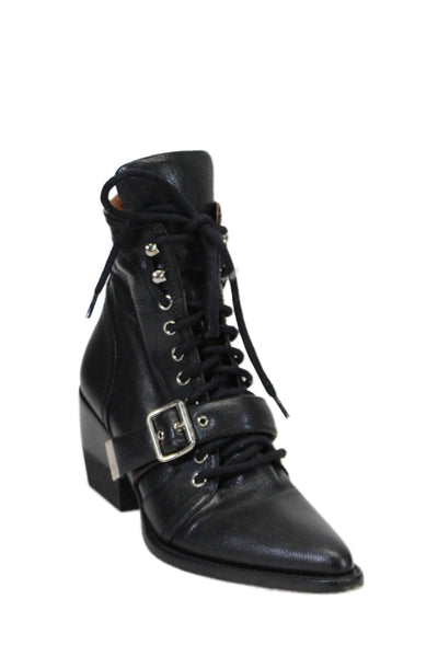 Chloe Womens Leather Pointed Toe Lace Up Ankle Boots Black Size 38.5 8.5