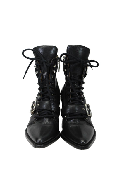 Chloe Womens Leather Pointed Toe Lace Up Ankle Boots Black Size 38.5 8.5