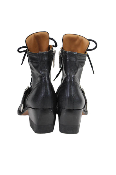 Chloe Womens Leather Pointed Toe Lace Up Ankle Boots Black Size 38.5 8.5