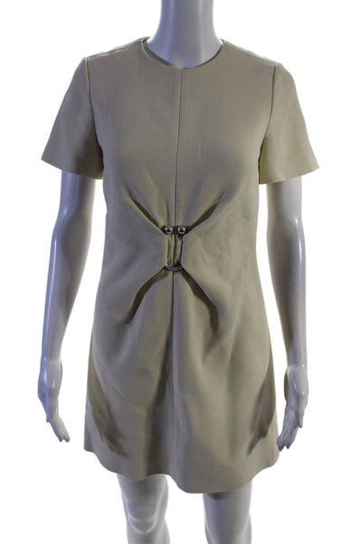 Proenza Schouler Womens Beige Crew Neck Embellished Shift Dress Size 28