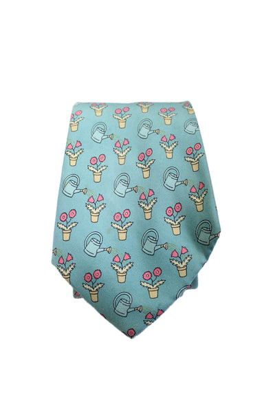 Hermes Mens Silk Floral Print Wide Classic Length Necktie Light Blue Pink