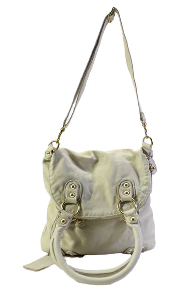 Linea Pelle Womens Faux Leather Gold Toned Zipped Handbag White Size L