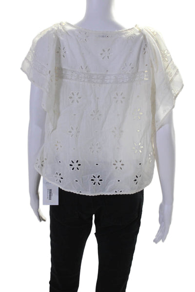 The Great Womens Eyelet Button Down Short Sleeves Blouse White Cotton Size 1
