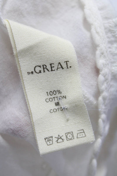 The Great Womens Eyelet Button Down Short Sleeves Blouse White Cotton Size 1