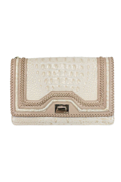 Brahmin Womens Textured Gold Toned Clasp Clutch White Size M