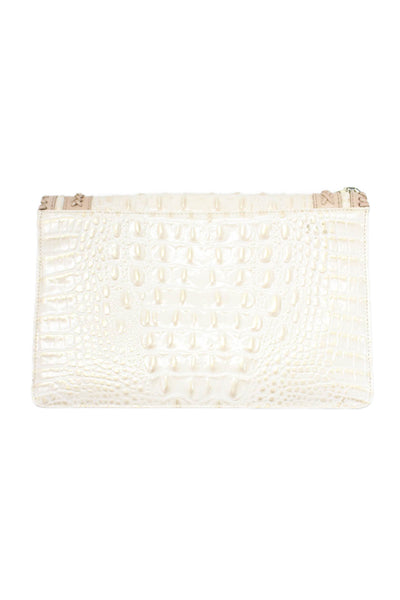 Brahmin Womens Textured Gold Toned Clasp Clutch White Size M