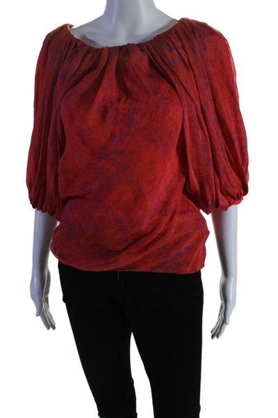 Giambattista Valli Womens Silk Scoop Neck Long Sleeve Floral Blouse Red Size XXS