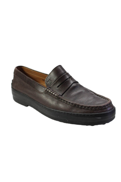 Tods Mens Leather Slip-on Closed Toe Loafers Brown Size 10