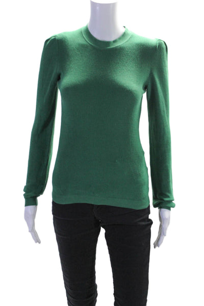 Ba&Sh Womens Long Sleeves Crew Neck Pullover Sweater Green Cotton Size 4