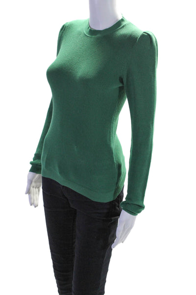 Ba&Sh Womens Long Sleeves Crew Neck Pullover Sweater Green Cotton Size 4