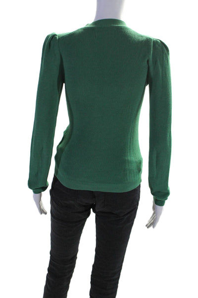 Ba&Sh Womens Long Sleeves Crew Neck Pullover Sweater Green Cotton Size 4