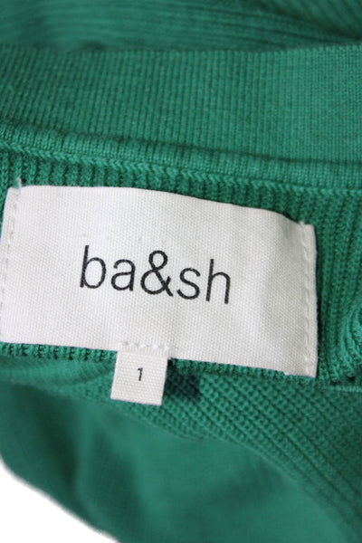 Ba&Sh Womens Long Sleeves Crew Neck Pullover Sweater Green Cotton Size 4