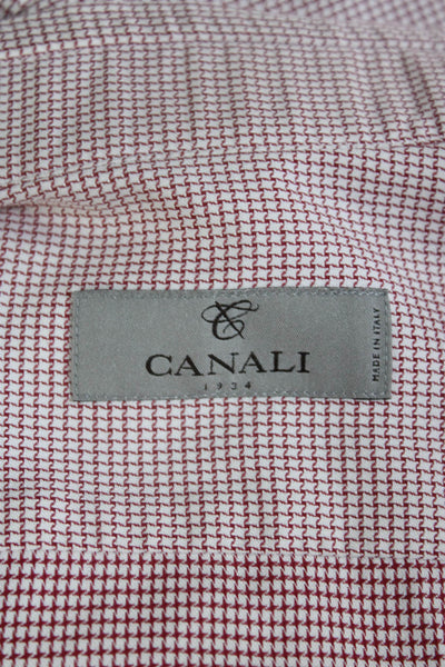 Canali Mens Cotton Geometric Print Collared Button Up Shirt Red Size 39-15.5