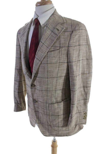 Giusto! Mens Two Button Notched Lapel Check Blazer Jacket Brown Size IT 52