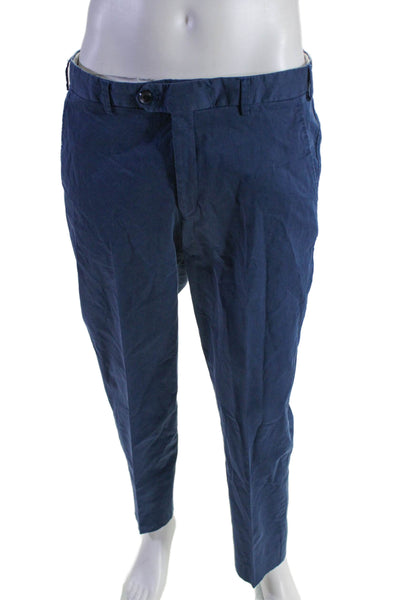 Maus & Hoffman Mens Zipper Fly Pleated Straight Leg Pants Blue Cotton Size IT 52