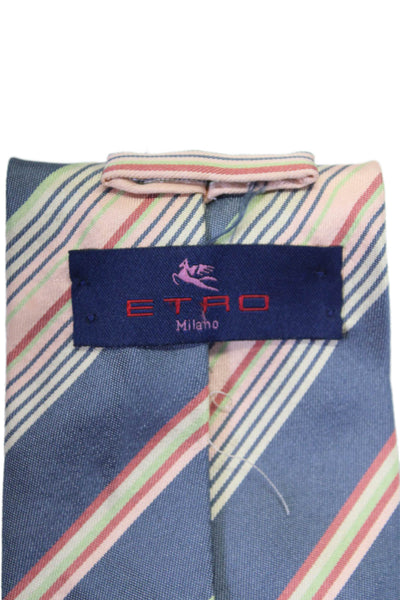 Etro Milano Mens Dark Gray Multi Striped Silk Necktie