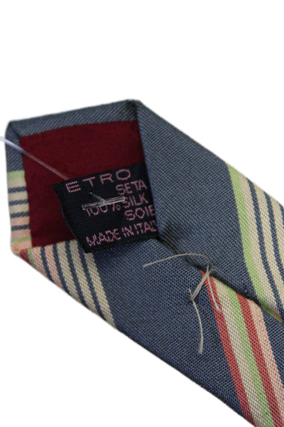 Etro Milano Mens Dark Gray Multi Striped Silk Necktie