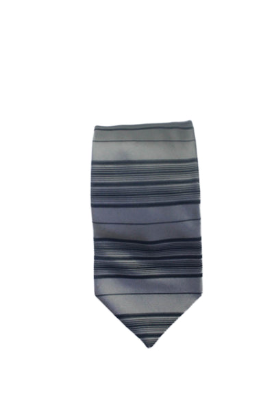 Gucci Mens Metallic Gray Striped Print Silk Necktie