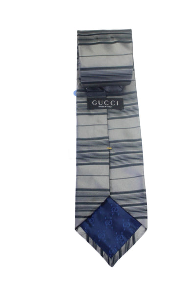 Gucci Mens Metallic Gray Striped Print Silk Necktie