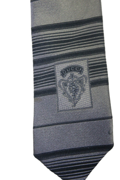 Gucci Mens Metallic Gray Striped Print Silk Necktie