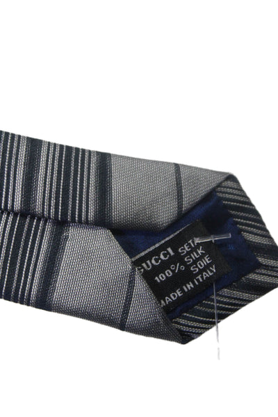 Gucci Mens Metallic Gray Striped Print Silk Necktie