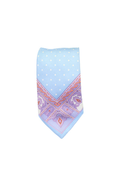 Etro Milano Mens Light Blue Polka Dot Paisley Print Necktie