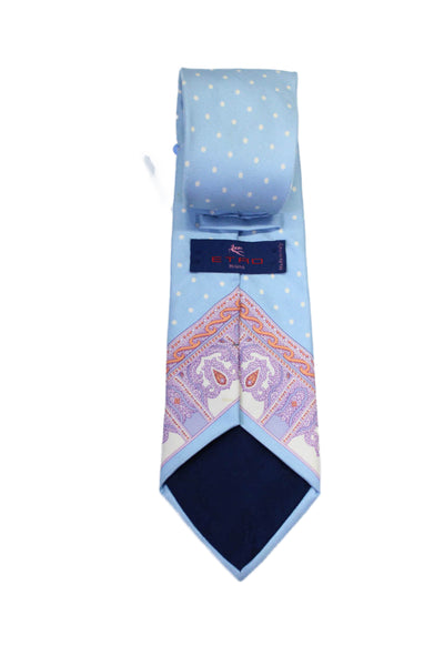 Etro Milano Mens Light Blue Polka Dot Paisley Print Necktie