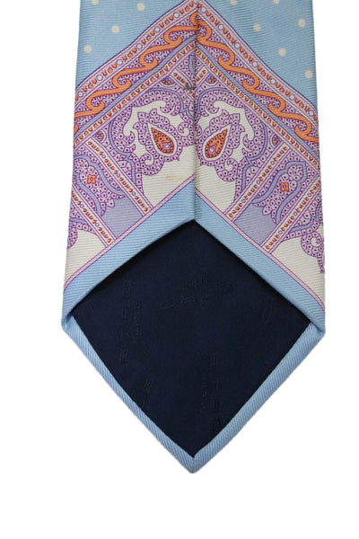 Etro Milano Mens Light Blue Polka Dot Paisley Print Necktie