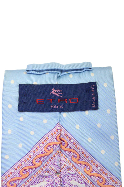 Etro Milano Mens Light Blue Polka Dot Paisley Print Necktie