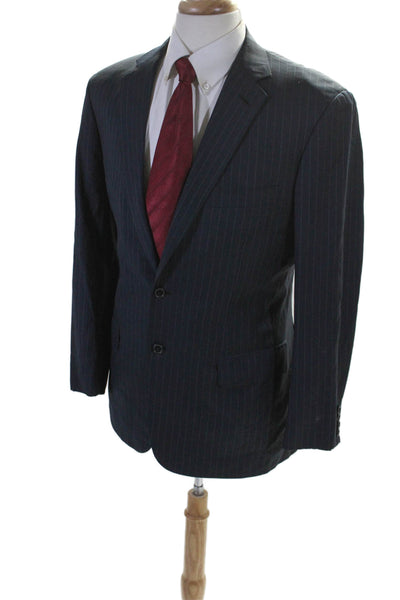 Brioni Mens Two Button Notched Lapel Pinstriped Blazer Jacket Navy Size IT 50