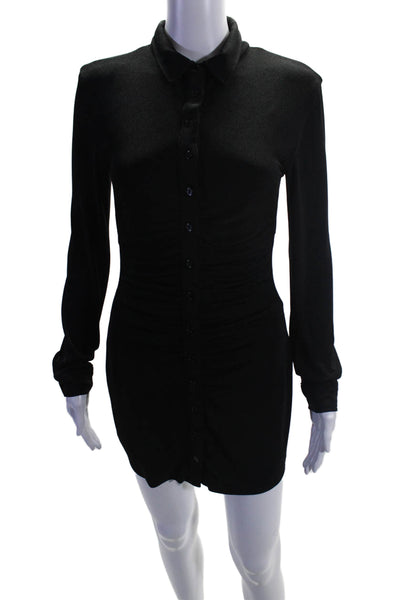 With Jean Womens Black  Ruched Button Front Long Sleeve Bodycon Dress Size S